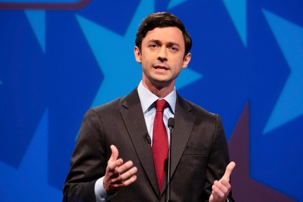 Democratic challenger Jon Ossoff speaks during a debate for U.S. Senate on Sunday, Dec. 6, 2020, in Atlanta. Sen. David Perdue declined to attend the debate. (AP Photo/Ben Gray, Pool)