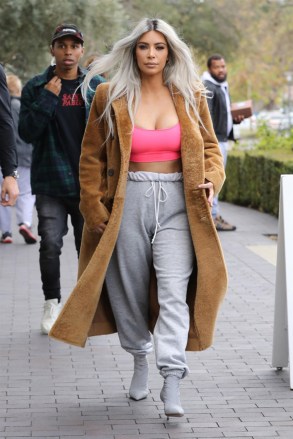 Calabasas, CA  - *EXCLUSIVE*  - Reality star Kim Kardashian stops by XO Bloom flower shop to grab some Valentine's Day flowers in Calabasas. Kim was rocking a brown fur coat over a pink tube top, grey sweatpants and grey heels. The pink tube top looked to be a size too small as it was almost stretched to its limits.

Pictured: Kim Kardashian, Kris Jenner

BACKGRID USA 14 FEBRUARY 2018 

BYLINE MUST READ: BAHE / BACKGRID

USA: +1 310 798 9111 / usasales@backgrid.com

UK: +44 208 344 2007 / uksales@backgrid.com

*UK Clients - Pictures Containing Children
Please Pixelate Face Prior To Publication*