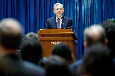 FILE - In this Thursday, April 21, 2016 file photo, Judge Merrick Garland, President Barack Obama's choice to replace the late Justice Antonin Scalia on the Supreme Court, speaks at an awards breakfast for pro bono counsel at the E. Barrett Prettyman Courthouse in Washington. In an unusual move, Garland will address the 2016 graduating class of the suburban Chicago high school he graduated from in 1970. Usually, Supreme Court nominees refrain from public speaking after they've been nominated and before confirmation hearings. (AP Photo/Pablo Martinez Monsivais)