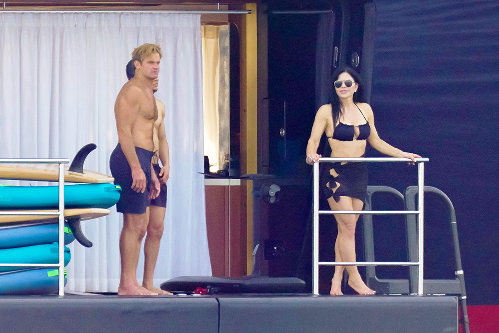 EXCLUSIVE: Jeff Bezos and Lauren Sanchez spend their holidays in St-Tropez with famous wave surfer Laird Hamilton. 17 Jun 2023 Pictured: Jeff Bezos and Lauren Sanchez spend their holidays in St-Tropez with famous wave surfer Laird Hamilton. Photo credit: EliotPress/MEGA TheMegaAgency.com +1 888 505 6342 (Mega Agency TagID: MEGA996625_009.jpg) [Photo via Mega Agency]