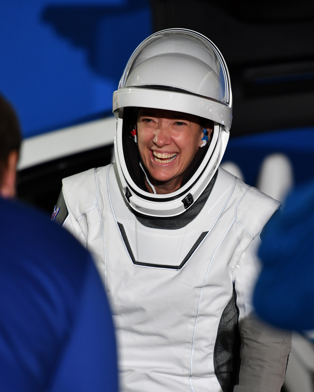 NASA Astronaut Megan McArthur smiles as she stops to greet her family as she walks out from the O&C Building at the Kennedy Space Center, Florida on Friday, April 23, 2021. McArthur is assigned as Pilot for the second operational mission to the  International Space Station
NASA crew-2 walks out for launch from the Kennedy Space Center, Florida, USA - 23 Apr 2021