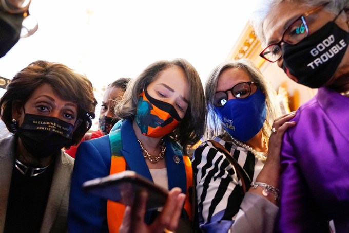 Congressional Black Caucus members listen to the Derek Chauvin verdict