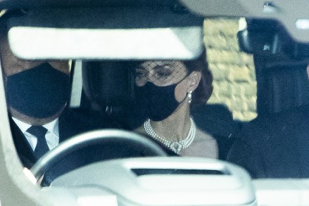 Catherine Duchess of Cambridge departs Kensington Palace. Later today she will attend the funeral of Prince Philip Duke of Edinburgh at Windsor Castle .
Funeral of Prince Philip Duke of Edinburgh, London, UK - 17 Apr 2021