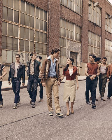 © 2019 Twentieth Century Fox Film Corporation.  All Rights Reserved.
Photo by Ramona Rosales.
Left to Right:
Anybodys (Ezra Menas), Mouthpiece (Ben Cook), Action (Sean Harrison Jones); Jets leader Riff (Mike Faist); Baby John (Patrick Higgins); Tony (Ansel Elgort) and Maria (Rachel Zegler); Maria’s brother and Sharks leader Bernardo (David Alvarez); and Sharks members Quique (Julius Anthony Rubio), Chago (Ricardo Zayas), Chino (Josh Andrés Rivera), Braulio (Sebastian Serra) and Pipo (Carlos Sánchez Falú)