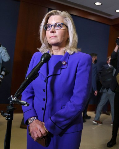 Rep. Liz Cheney, R-Wyo., speaks to reporters after House Republicans voted to oust her from her leadership post as chair of the House Republican Conference because of her repeated criticism of former President Donald Trump for his false claims of election fraud and his role in instigating the Jan. 6 U.S. Capitol attack, at the Capitol in Washington
Congress Divided Republicans, Washington, United States - 12 May 2021