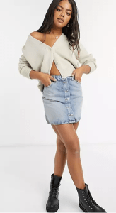 button-up front denim skirt