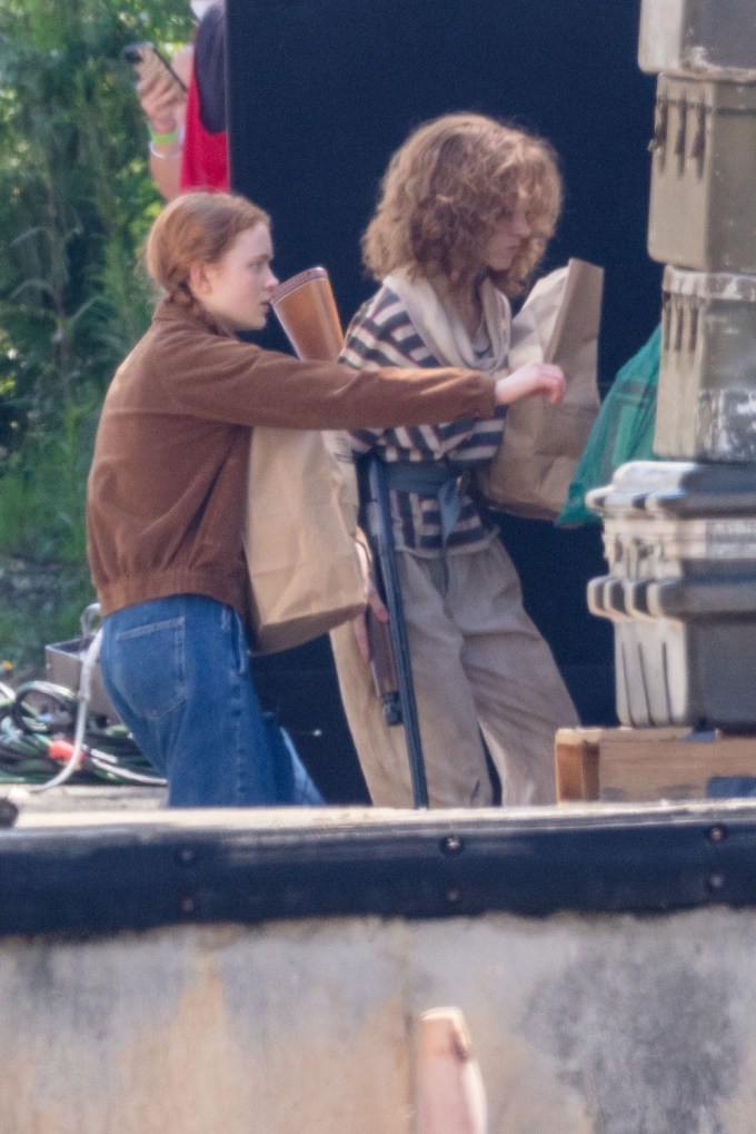 Sadie Sink and Natalia Dyer on Stranger Things Season 4 Set