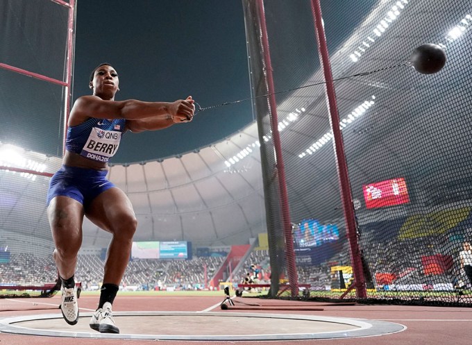 Gwen Berry competing in Doha, Qatar