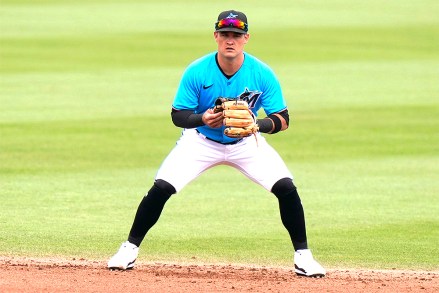 Miami Marlins shortstop Eddy Alvarez waits for a play during the seventh inning of a spring training baseball game against the St. Louis Cardinals, in Jupiter, Fla
Cardinals Marlins Spring Baseball, Jupiter, United States - 22 Mar 2021