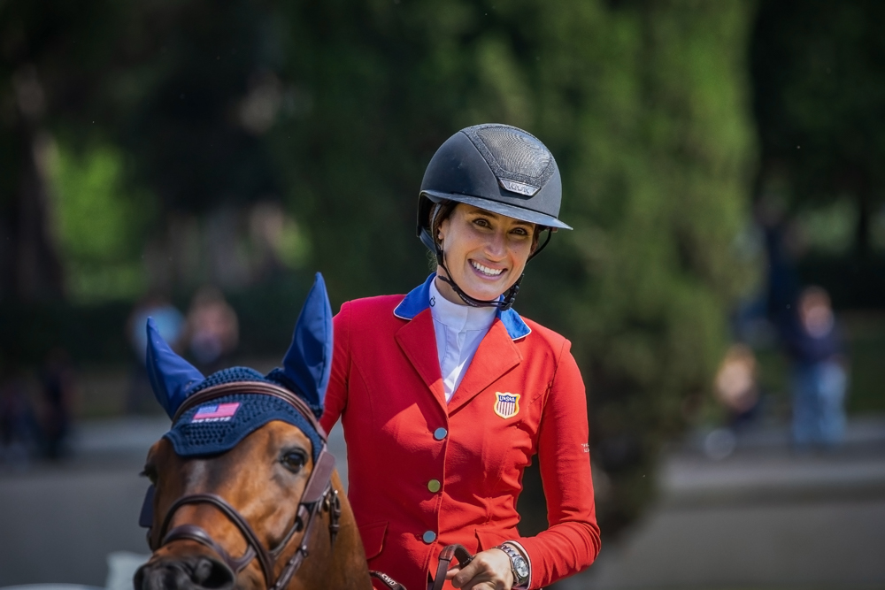 Rome, Italy - May 30, 2021: Jessica Springsteen (USA) onward Don Juan Van De Donkhoeve celebrate after a clear round during the Rolex Grand Prix Rome at 88th CSIO 5° Master D'Inzeo at Piazza di Siena.; Shutterstock ID 1991260700; purchase_order: Photo; job: Farrah