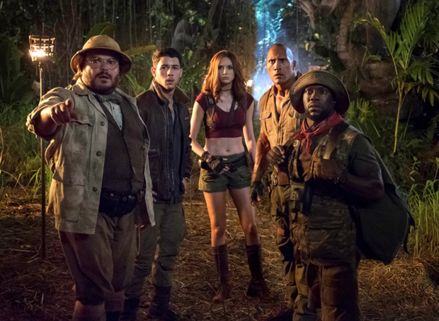 Editorial use only. No book cover usage.Mandatory Credit: Photo by Sony/Moviestore/Shutterstock (9454991c) Jack Black, Nick Jonas, Karen Gillan, Dwayne Johnson, Kevin Hart Jumanji Welcome to the Jungle - 2017