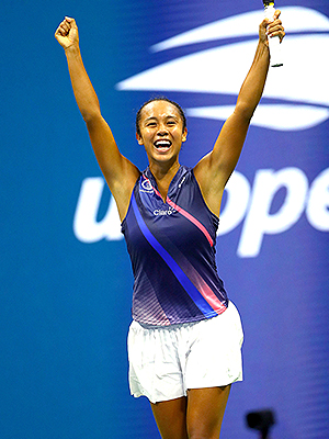 Leylah Fernandez of Canada celebratesUS Open Championships 2021, Day Five, USTA National Tennis Center, Flushing Meadows, New York, USA - 03 Sep 2021