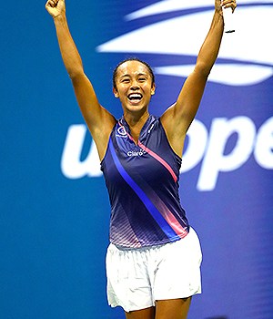 Leylah Fernandez of Canada celebratesUS Open Championships 2021, Day Five, USTA National Tennis Center, Flushing Meadows, New York, USA - 03 Sep 2021