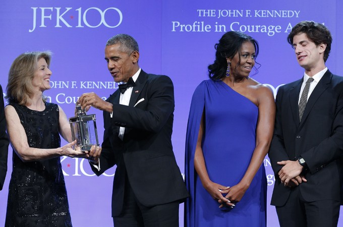 Jack Schlossberg and Caroline Kennedy with the Obamas in 2017