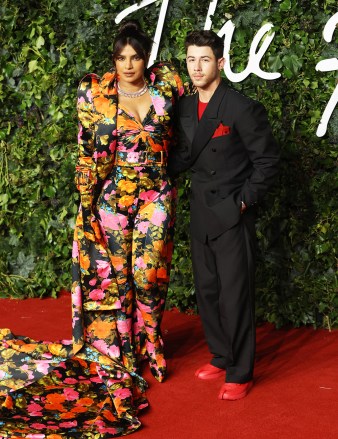 Indian actress Priyanka Chopra (L) and US singer Nick Jonas arrive for the Fashion Awards 2021 at the Royal Albert Hall in London, Britain, 29 November 2021.Fashion Awards 2021, London, United Kingdom - 20 Nov 2021