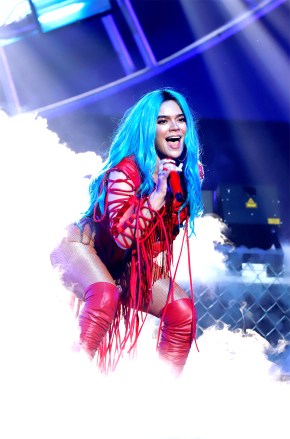 Karol G performs during her concert at Coliseo de Puerto Rico stadium, in San Juan, Puerto Rico, late 27 November 2021.Colombian singer Karol G performs in Puerto Rico, San Juan - 27 Nov 2021