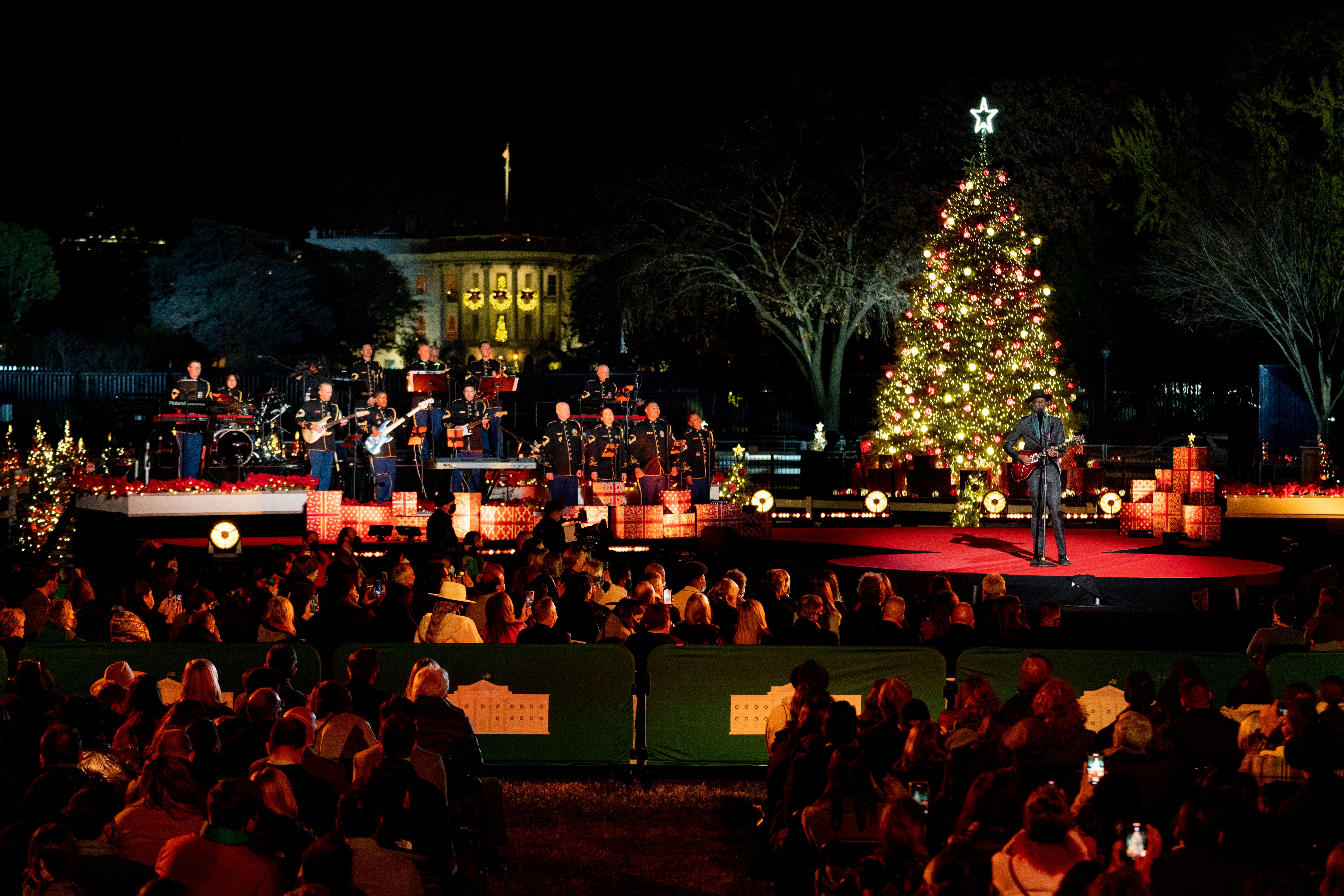 Keb' Mo' perform as President Joe Biden and first lady Jill Biden attend the National Christmas Tree lighting ceremony at the Ellipse near the White House, in Washington
Biden Christmas Tree, Washington, United States - 02 Dec 2021