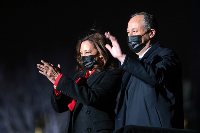 Vice President Kamala Harris and Second Gentleman Doug Emhoff at the White House Christmas Tree lighting ceremony