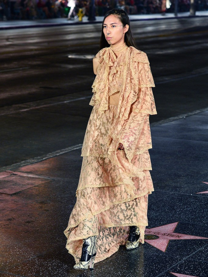 Quannah Chasinghorse on Gucci Love Parade runway