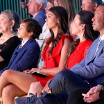 Tiger Woods sits with his family from left; his mother Kultida Woods, son Charlie Woods, daughter Sam Woods and his girlfriend Erica Herman during his induction into the World Golf Hall of Fame, in Ponte Vedra Beach, Fla
Hall of Fame Golf, Ponte Vedra Beach, United States - 09 Mar 2022