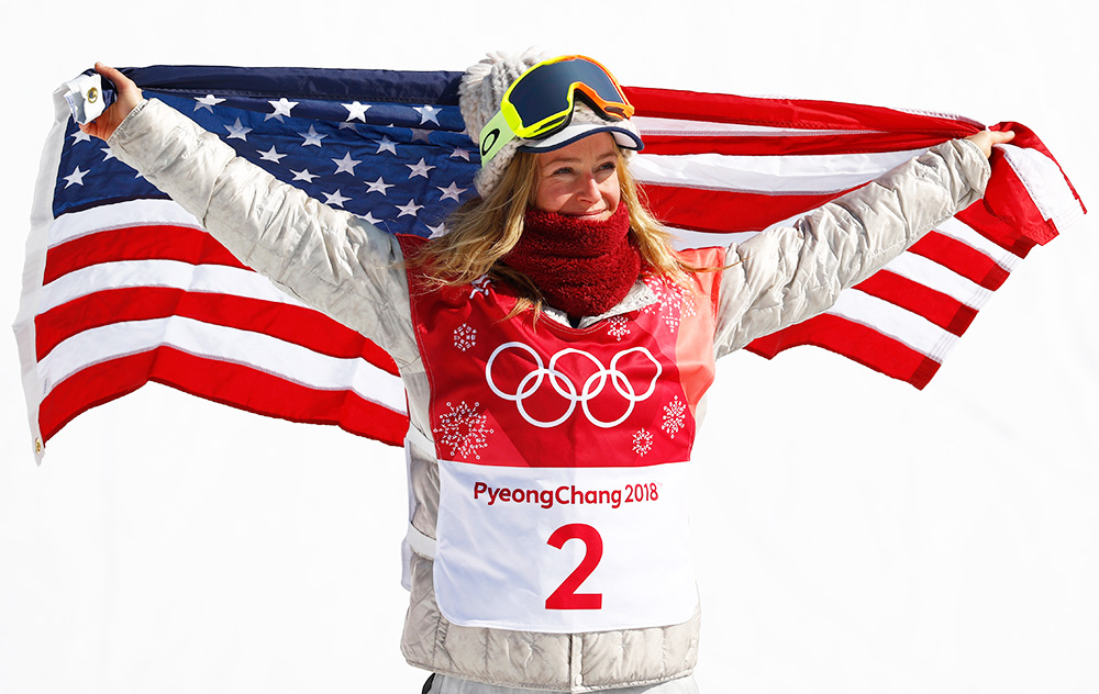 Silver medalist Jamie Anderson of the US reacts after the Women's Snowboard Big Air final at the Alpensia Ski Jumping Centre during the PyeongChang 2018 Olympic Games, South Korea, 22 February 2018.
Snowboard - PyeongChang 2018 Olympic Games, Daegwallyeong-Myeon, Korea - 22 Feb 2018