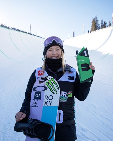 Chloe Kim, of the United States, holds the first place finish following the snowboarding halfpipe finals, during Dew Tour at Copper Mountain, Colo
Halfpipe Qualifying Snowboarding Olympics, Copper Mountain, United States - 19 Dec 2021