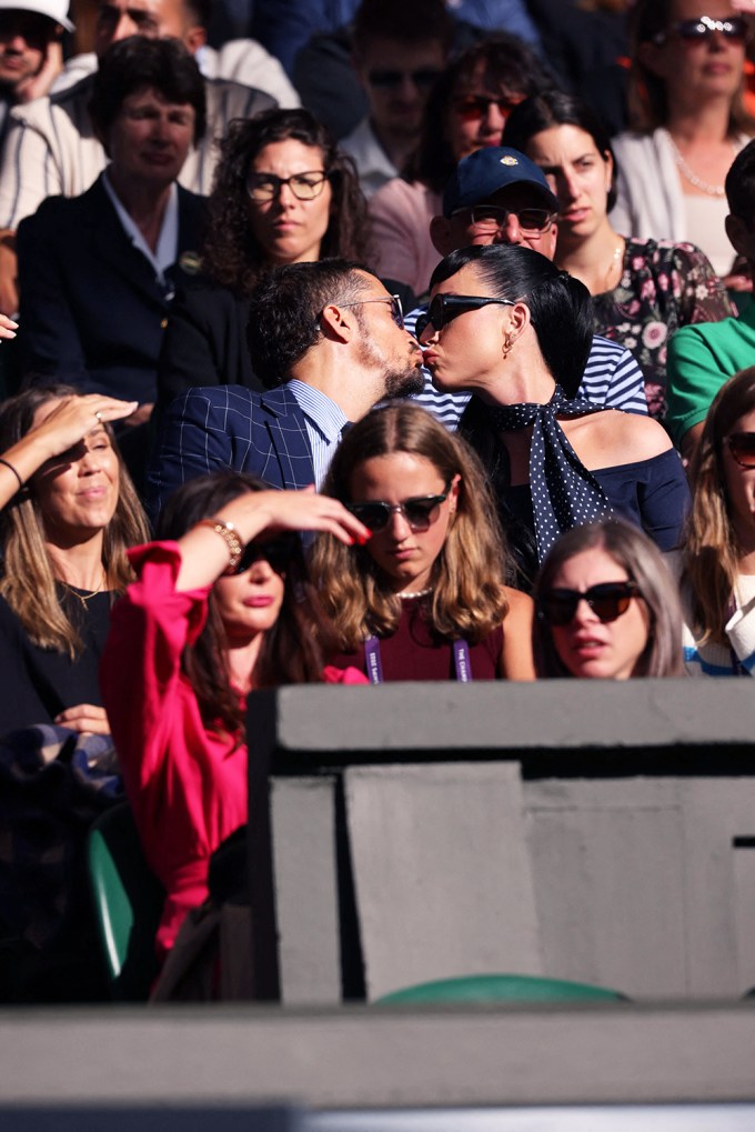 Katy Perry & Orlando Bloom Kiss At Wimbledon 2023.