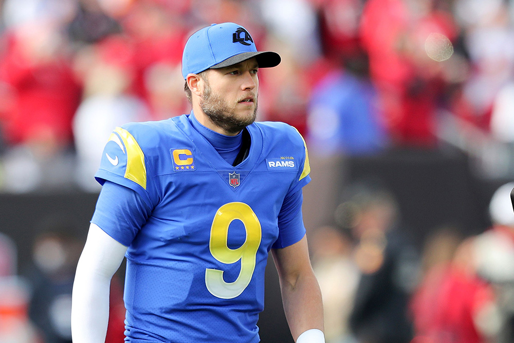 Los Angeles Rams quarterback Matthew Stafford (9) walks to the sideline during a NFL divisional playoff football game between the Los Angeles Rams and Tampa Bay Buccaneers, in Tampa, Fla
Rams Buccaneers Football, Tampa, United States - 23 Jan 2022