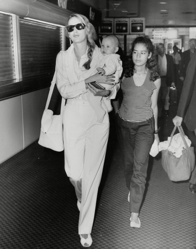 Jerry Hall With Baby Lizzy & Karis