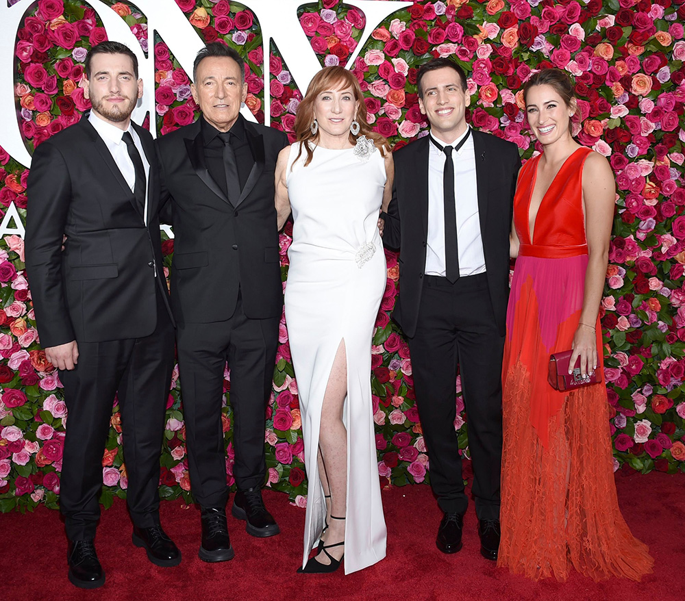 Sam Springsteen, Bruce Springsteen, Patti Scialfa, Evan Springsteen, Jessica Springsteen. Bruce Springsteen, second left, Patti Scialfa, third right, and their children, from left, Sam Springsteen, Evan Springsteen and Jessica Springsteen arrive at the 72nd annual Tony Awards at Radio City Music Hall, in New York
The 72nd Annual Tony Awards - Arrivals, New York, USA - 10 Jun 2018