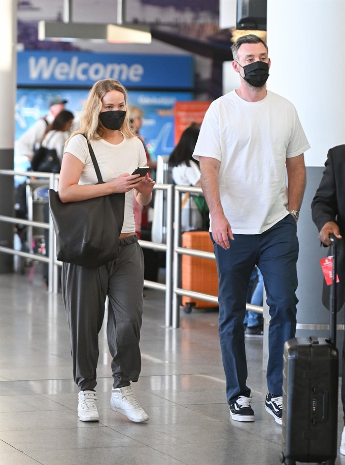 Jennifer Lawrence and Cooke Maroney at JFK Airport