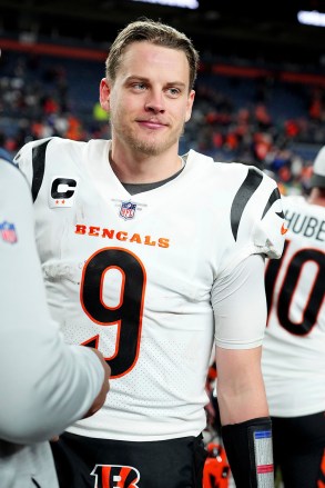 Cincinnati Bengals quarterback Joe Burrow (9) smiles post game against the Denver Broncos in the second half of an NFL football game, in Denver
Bengals Broncos Football, Denver, United States - 19 Dec 2021