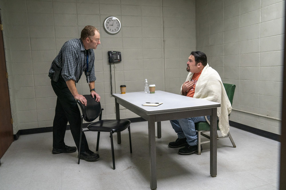 THE THING ABOUT PAM -- "She's a Good Friend" Episode 101 -- Pictured: (l-r) Mac Brandt as Detective McCarrick, Glenn Fleshler as Russ Faria -- (Photo by: Skip Bolen/NBC)