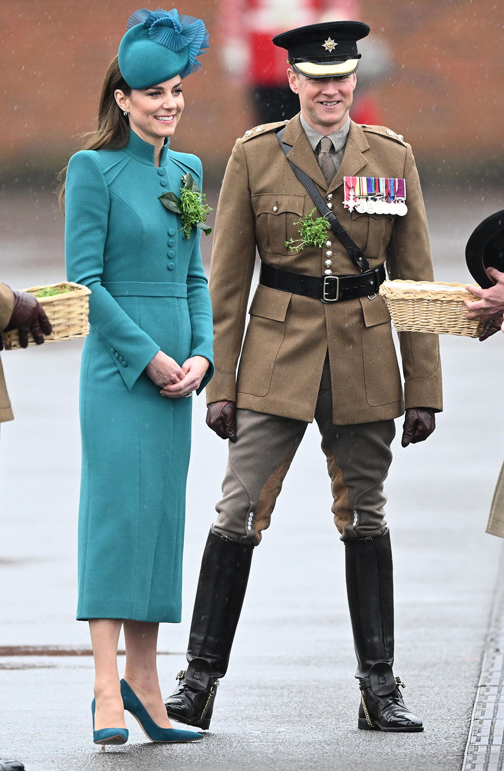 Catherine Princess of Wales
Prince William and Catherine Princess of Wales visit the Irish Guards at the St. Patrick's Day Parade, Mons Barracks, Aldershot, UK - 17 Mar 2023
The Prince of Wales, outgoing Colonel, Irish Guards, will be accompanied by The Princess of Wales, incoming Colonel, to visit the Irish Guards at the St. Patrick's Day Parade in Aldershot. Following a recent visit to the 1st Battalion Irish Guards on Salisbury Plain this will be the first time The Princess will attend the parade as Colonel of the Regiment. The Princess will present the traditional sprigs of shamrock to the Officers and Guardsmen who will in turn issue it along the ranks, as well as presenting it to the Irish Wolf Hound regimental mascot. The parade will conclude with a Royal Salute and march-past where Her Royal Highnesses will take the salute as the new Colonel.