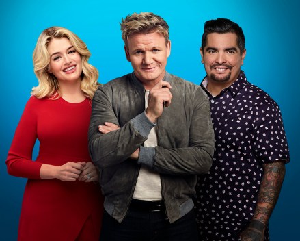 MASTERCHEF JUNIOR: Season 8:  L-R: Daphne Oz, Gordon Ramsay and Aarón Sánchez in MASTERTCHEF JUNIOR premiering Thursday, March 17 (8:00-9:00 PM ET/PT) on FOX: CR: FOX.