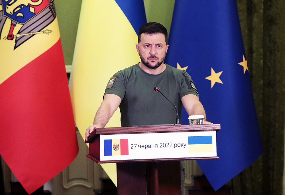 President of Ukraine Volodymyr Zelensky speaks during the official meeting with the President of the Republic of Moldova Maia Sandu
Volodymyr Zelensky and Maia Sandu joint press conference, Kiev, Ukraine - 27 Jun 2022