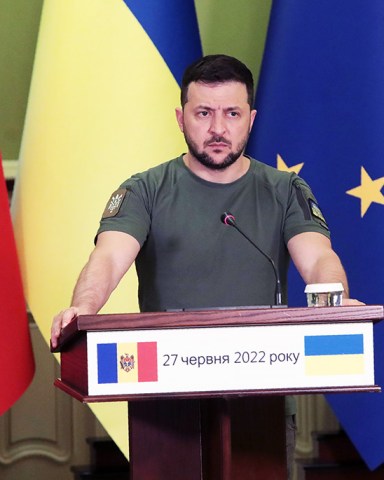 President of Ukraine Volodymyr Zelensky speaks during the official meeting with the President of the Republic of Moldova Maia Sandu
Volodymyr Zelensky and Maia Sandu joint press conference, Kiev, Ukraine - 27 Jun 2022