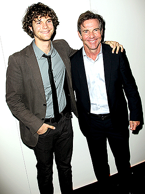 Jack Quaid and Dennis Quaid in suits