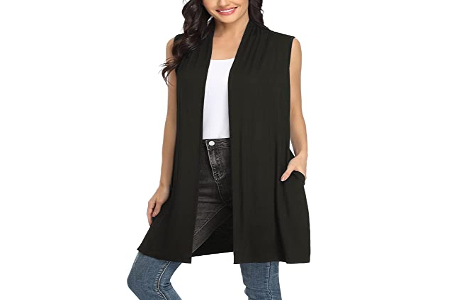 Draped Open Front Cardigan Vest reviews