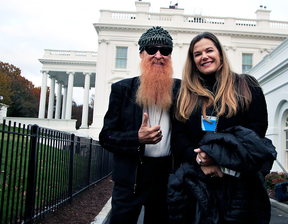 Billy Gibbons, Gilligan Stillwater. ZZ Top guitarist and lead vocalist Billy Gibbons with his wife Gilligan Stillwater tours the White House in Washington
ZZ Top, Washington, USA - 15 Nov 2017