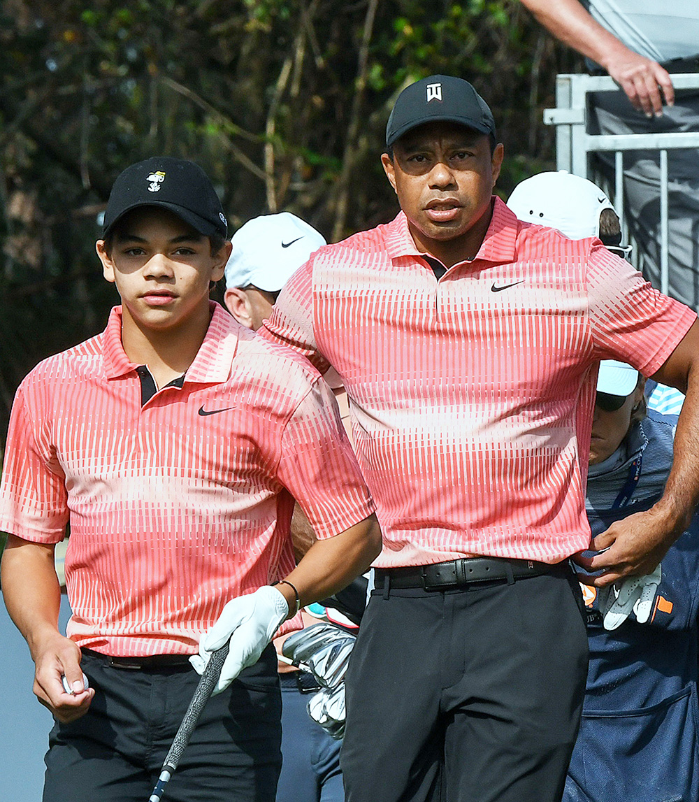 Tiger Woods and his son Charlie Woods wait to tee off on the first hole during the first round of the 2022 PNC Championship at The Ritz-Carlton Golf Club in Orlando.
PNC Championship Golf Tournament in Orlando, US - 17 Dec 2022