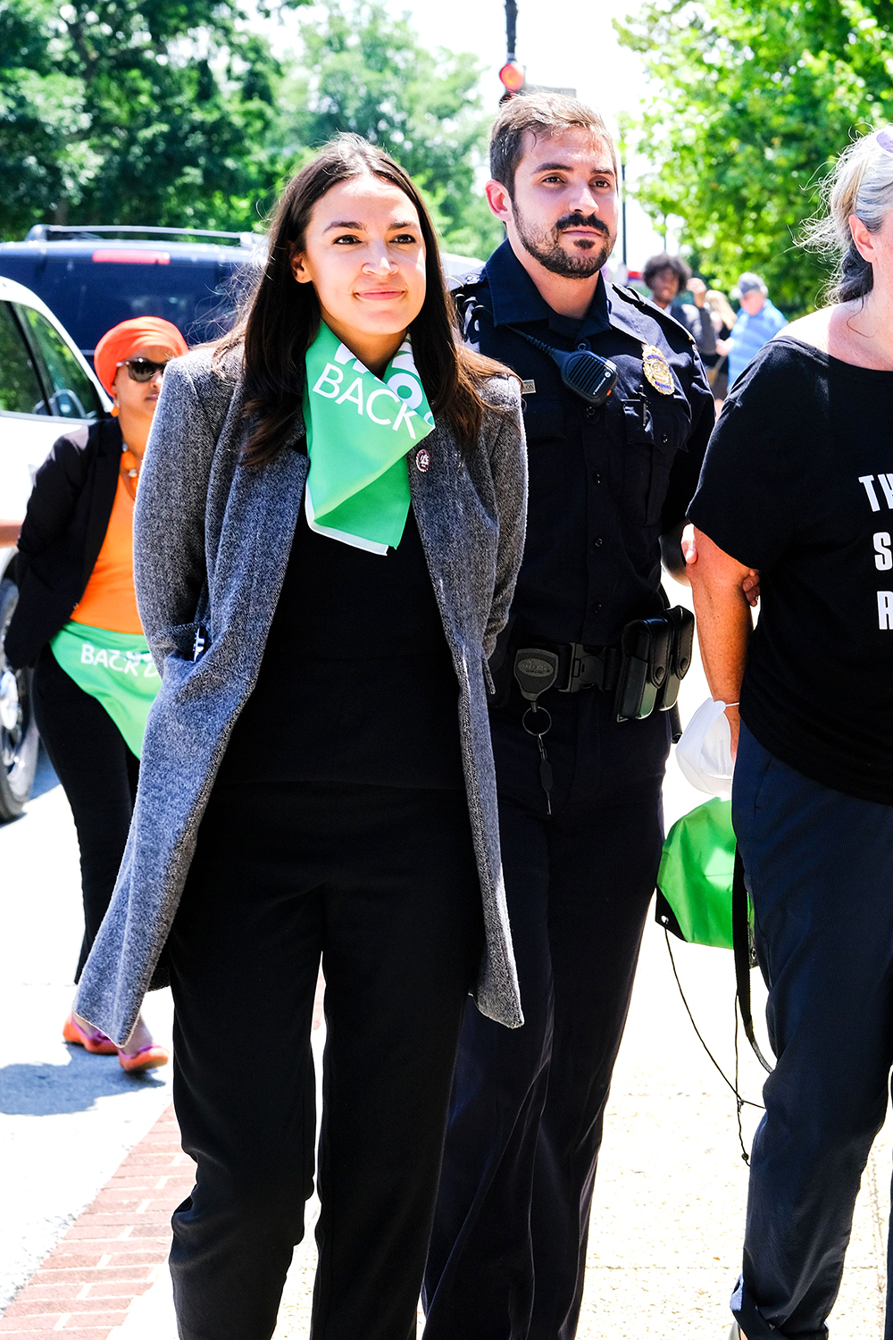 Democrats Alexandria Ocasio-Cortez, Ilhan Omar and other Democratic members of Congress were arrested outside of the Supreme Court on Tuesday protesting the overturning of Roe v. Wade. Squad Members appeared in good spirits taking selfies and dancing to music while being detained by police.Rep. Alexandria Ocasio-Cortez pictured.
Democratic Congress members protest Supreme Court abortion ruling in DC, Washington, USA - 19 Jul 2022