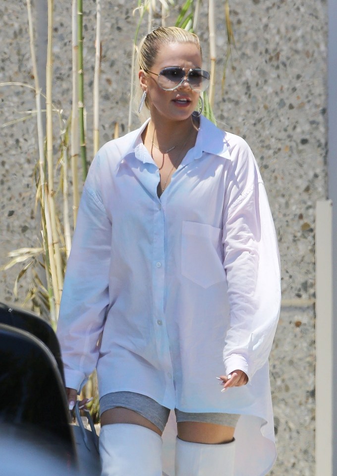 Khloe Kardashian In Oversized White Shirt