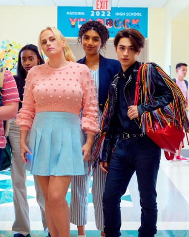 Senior Year. (Featured L-R) Jeremy Ray Taylor as Neil Chud, Rebel Wilson as Stephanie Conway, Avantika as Janet and Joshua Colley as Yaz in Senior Year. Cr. Boris Martin/Netflix © 2022
