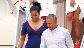 Obama Family Exiting Plane