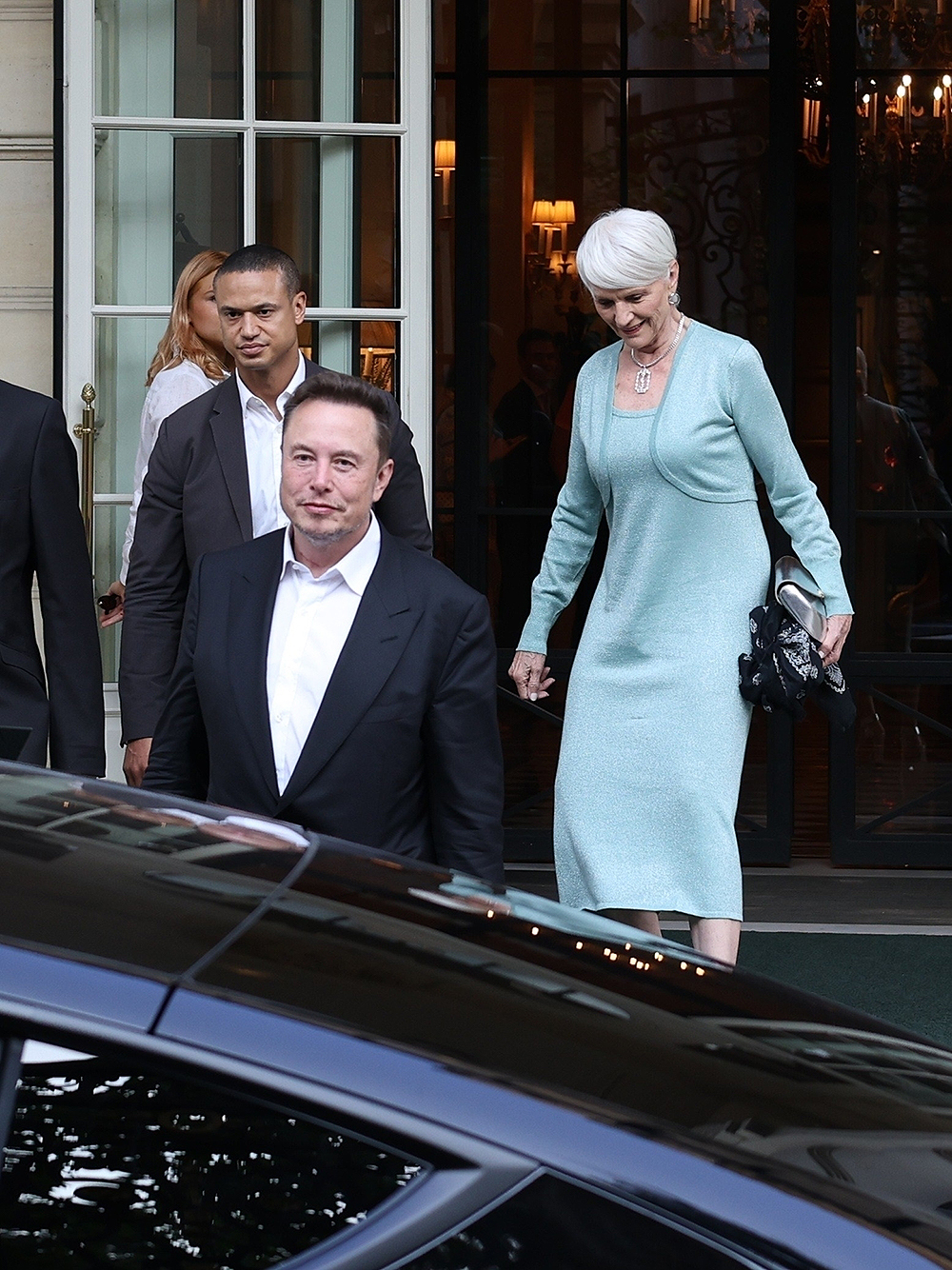 Paris, FRANCE  - *EXCLUSIVE*  - The SpaceX, investor, CEO, and product architect of Tesla, Elon Musk, and his family leave their hotel to go to the National Library in Paris, where an event awaits them.

Pictured: Elon Musk, Maye Musk

BACKGRID USA 16 JUNE 2023 

USA: +1 310 798 9111 / usasales@backgrid.com

UK: +44 208 344 2007 / uksales@backgrid.com

*UK Clients - Pictures Containing Children
Please Pixelate Face Prior To Publication*