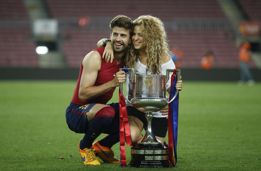 Fc Barcelona's Gerard Pique (l) with His Girlfriend Colombian Singer Shakira Celebrates His Team's Victory Over Athletic Bilbao at the End of the Spanish King's Cup Final Match at Camp Nou Stadium in Barcelona Spain 30 May 2015 Spain Barcelona
Spain Soccer King's Cup - May 2015