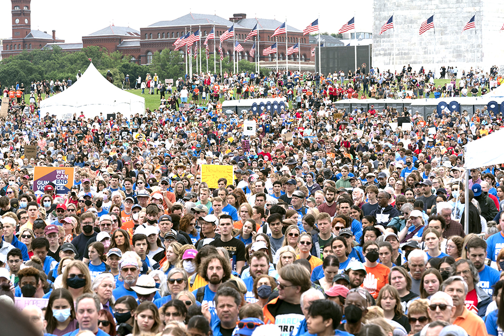 People participate in the second March for Our Lives rally in support of gun control in front of the Washington Monument, in Washington. The rally is a successor to the 2018 march organized by student protestors after the mass shooting at a high school in Parkland, Fla
Gun Control Rally, Washington, United States - 11 Jun 2022