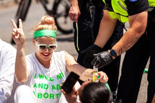 Actress Busy Philipps is arrested at a protest and mass civil disobedience action for reproductive rights hosted by the Center for Popular Democracy at the Supreme Court.  The event comes less than a week after the Court issued its opinion in Dobbs v. JWHO, overturning Roe v. Wade and reversing the federal right to abortion access.
Mass civil disobedience for reproductive rights, Washington, United States - 30 Jun 2022