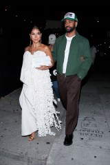 West Hollywood, CA - *EXCLUSIVE* - Father-to-be and rapper, Big Sean is the perfect gentleman as he is seen escorting his very pregnant girlfriend Jhene Aiko out of The Nice Guy. Jhene is radiating the pregnancy glow as she makes a fashionable exit donning a white maxi dress and gold heels. Pictured: Big Sean, Jhene Aiko BACKGRID USA 24 JULY 2022 BYLINE MUST READ: NGRE / BACKGRID USA: +1 310 798 9111 / usasales@backgrid.com UK: +44 208 344 2007 / uksales@backgrid.com *UK Clients - Pictures Containing Children Please Pixelate Face Prior To Publication*